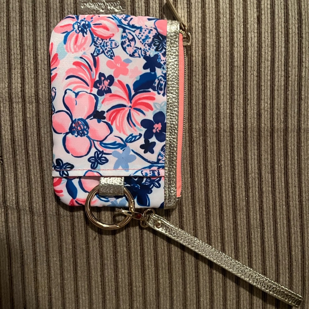 new w/out tags- Lily Pulitzer Floral Wristlet Pouch with Strap /key ring